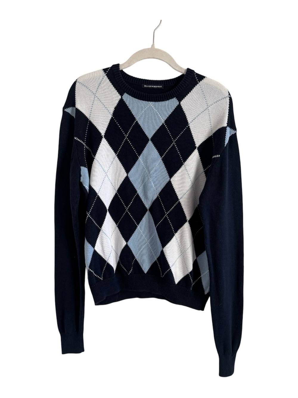 Brandy Melville Argyle Bernadette Sweater Black Blue Crewneck One Size